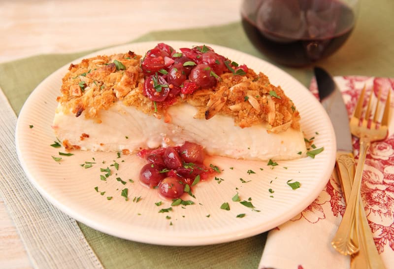 Roasted Crusted Halibut with Spicy Braised Grapes – Country Crock Honorable Mention