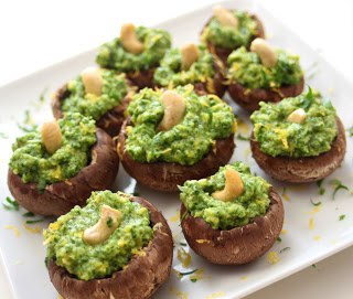 Raw Cashew and Lemon Pesto Stuffed Mushrooms