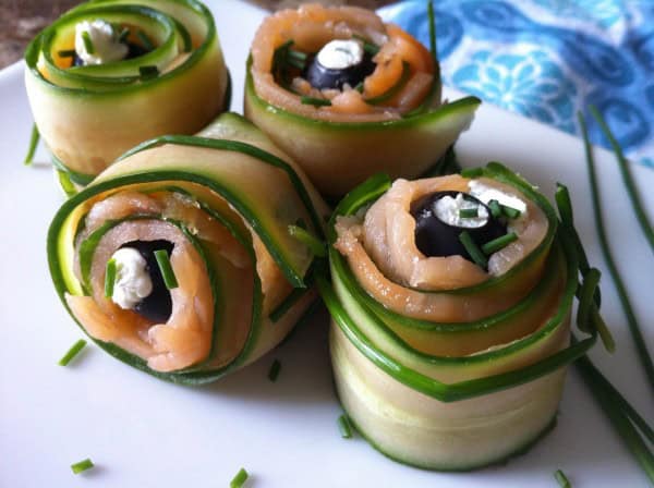 "Smokey Salmon and Veggie Pinwheels" are gluten-free, low carbohydrate, high protein and omegas, and can be made paleo-friendly!