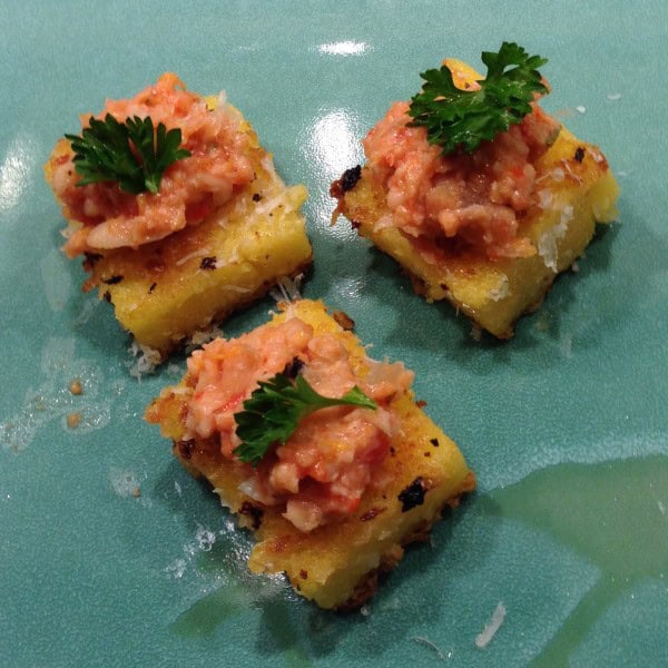 Polenta Croutons with Pimento Cheese