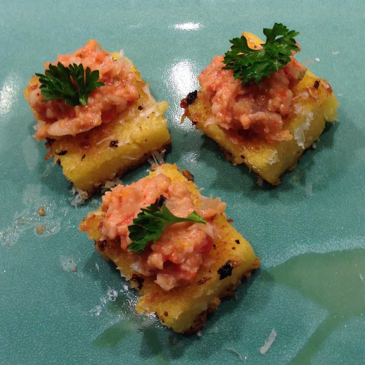 Polenta Croutons with Pimento Cheese