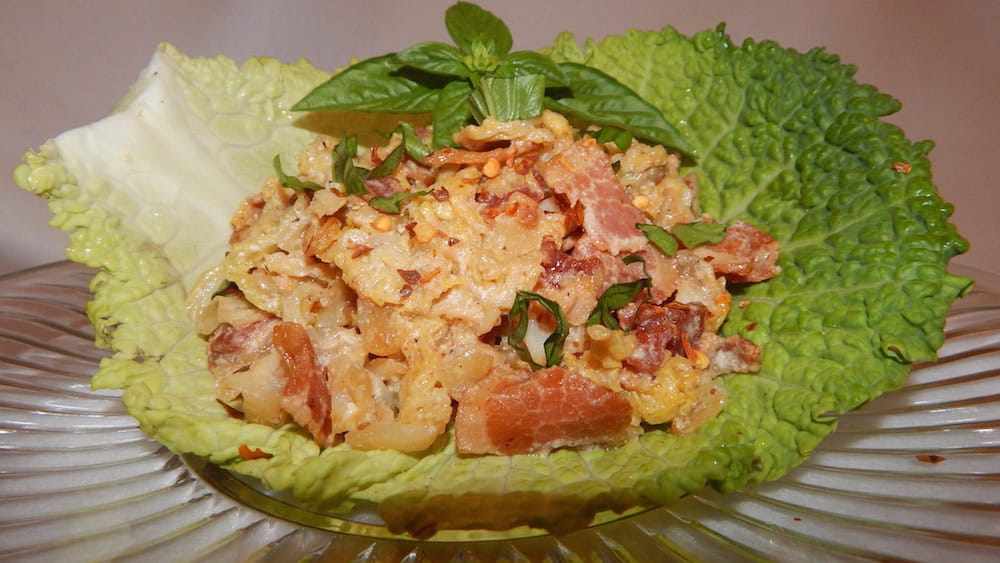 Savoy Cabbage in Cream Sauce with Bacon and Onions
