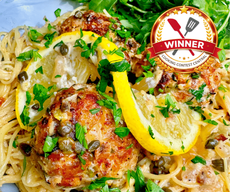 First Place: Chicken Piccata Meatball Pasta – Pamela Gelsomini